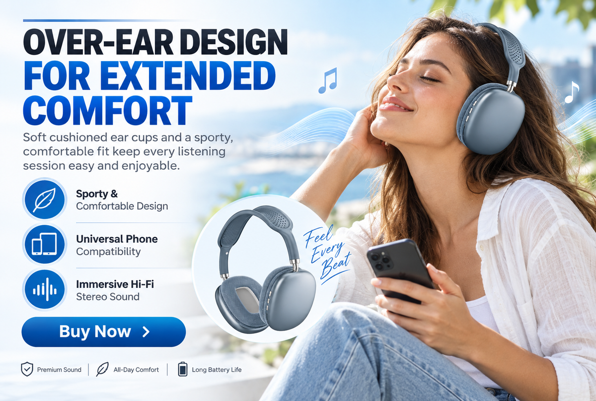 Premium P9 Over-Ear Wireless Bluetooth Headphones - Noise Cancelling, Hi-Fi Stereo Sound, Sport Headset with Microphone, Compatible with All Phones for Enhanced Music and Calls""