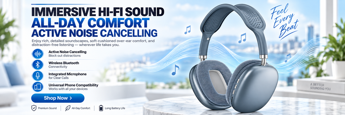 Premium P9 Over-Ear Wireless Bluetooth Headphones - Noise Cancelling, Hi-Fi Stereo Sound, Sport Headset with Microphone, Compatible with All Phones for Enhanced Music and Calls""