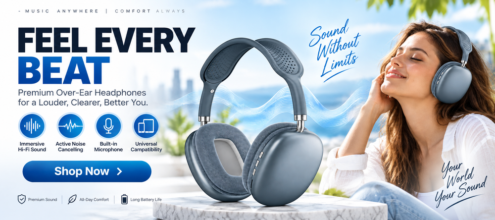 Premium P9 Over-Ear Wireless Bluetooth Headphones - Noise Cancelling, Hi-Fi Stereo Sound, Sport Headset with Microphone, Compatible with All Phones for Enhanced Music and Calls""