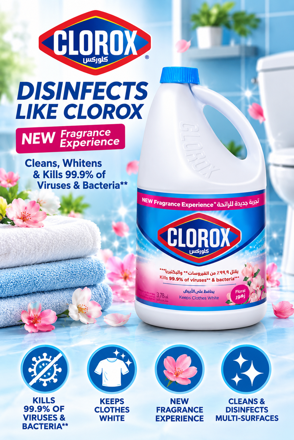 Clorox Floral Scent Bleach 1.89L – Powerful Cleaning & Freshness 4 Pcs