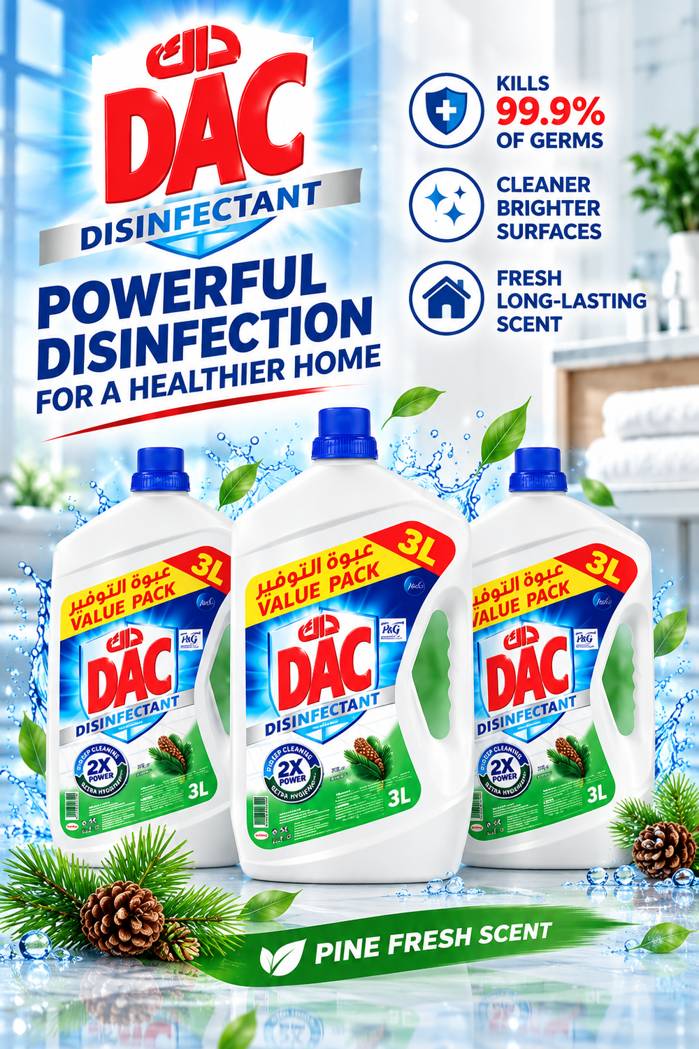 DAC Pine Disinfectant Floor Cleaner 3L – Pack of 3