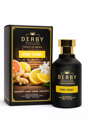 Derby Perfume bottle and packaging on a white background