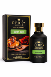 Derby Noir perfume bottle and packaging on a white background