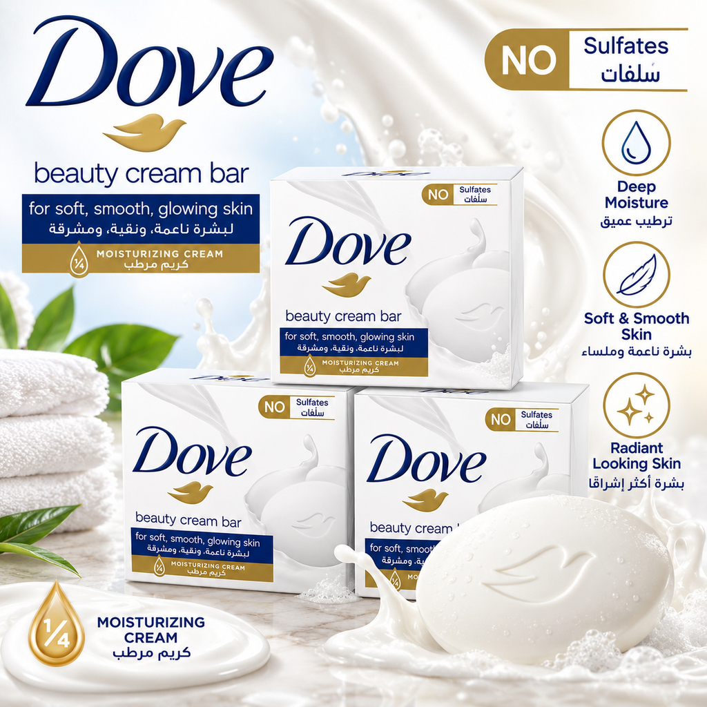 Dove Beauty Cream Bar White 135g – Gentle Cleansing & Moisturising Care 3 Pcs
