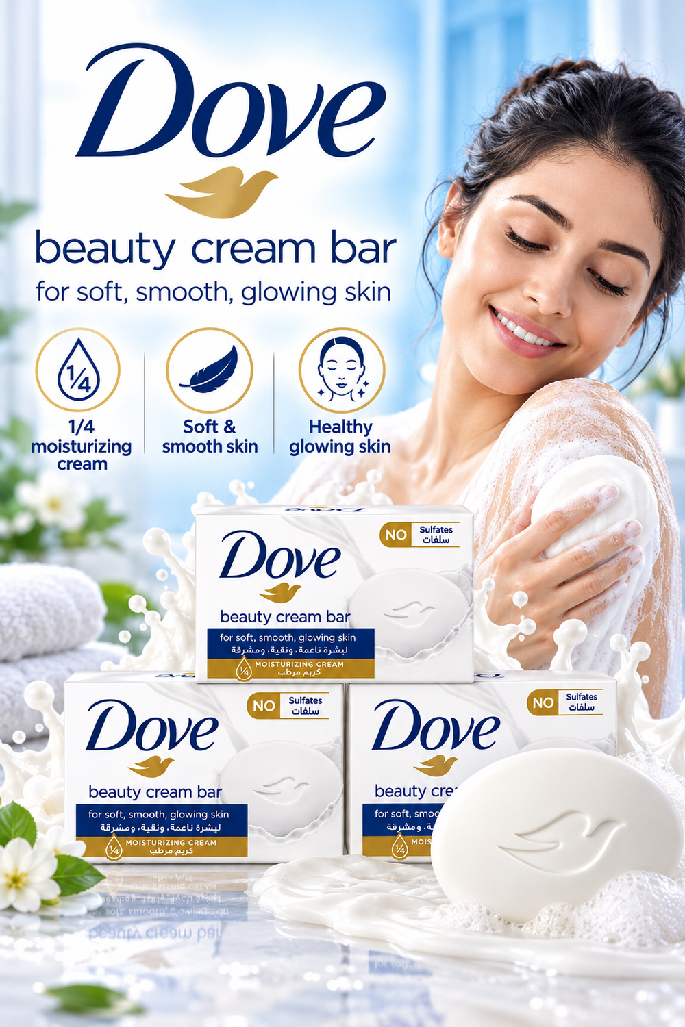 Dove Beauty Cream Bar White 135g – Gentle Cleansing & Moisturising Care 3 Pcs