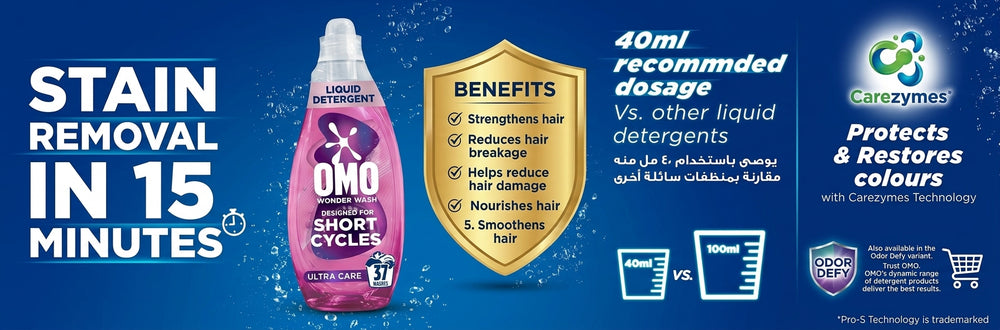 OMO Wonder Wash Liquid Laundry Detergent, Ultra Care, 1480ml