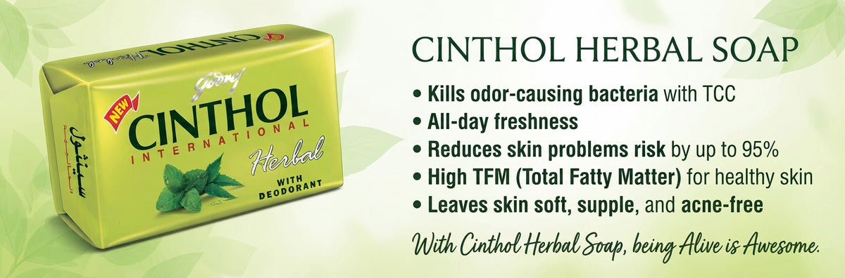 Cinthol Godrej Bar Soap 99.9% Germ Protection Herbal (With Deodarant) 175G