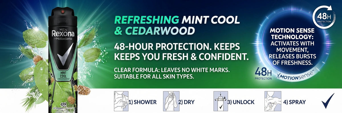 Rexona Men Motion Sense Mint Cool Cedarwood Anti-Perspirant Deodorant Clear 150ml