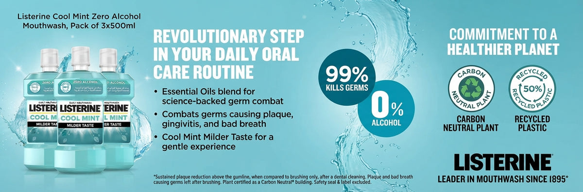 Listerine Cool Mint Milder Taste Mouthwash, 500ml