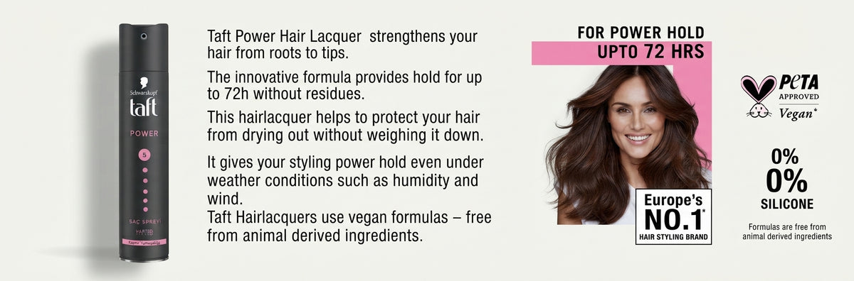 Schwarzkopf TAFT Power Hold 5 Hair Spray for Heat Protection, Cashmere like Softness for Dry - 250Ml.