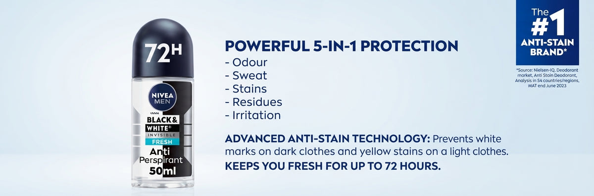 Nivea Men Black & White Invisible Fresh Roll On Deodorant Anti Perspirant 50ml