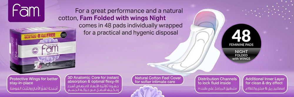 Fam Night Sanitary Pads Folded With Wings 48 pcs