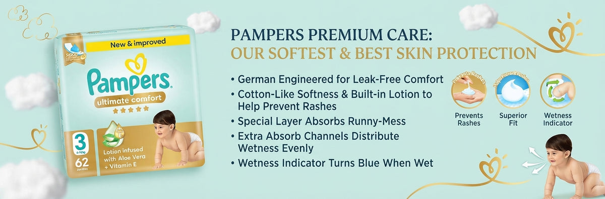 Pampers Premium Care Size (3) Medium 6-10 Kg 62 Diapers