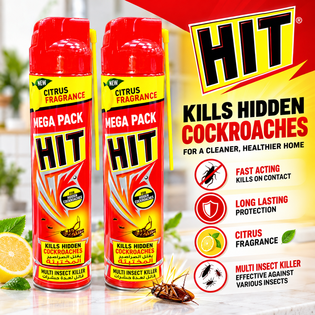 HIT Red Hidden Cockroach Killer Spray – 600ml x 2pcs