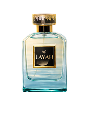 Perfume bottle with 'LAYAH' branding on a white background