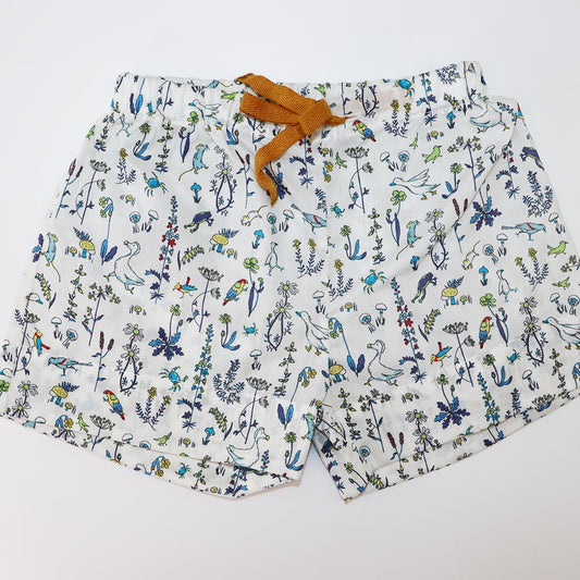 Les Enfantines Designer Blue Tropical Print Cotton Beach Shorts