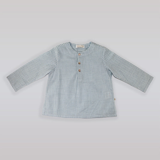 Les Enfantines Blue Vichy Bourdon Blouse for Toddler Girls