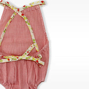 Les Enfantines Girls Pink Seersucker Papillon Bow One Piece Swimsuit