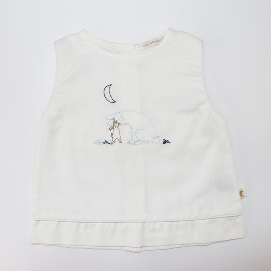 Les Enfantines Sky Blue Chouette Owl Embroidered Baby Cotton Romper
