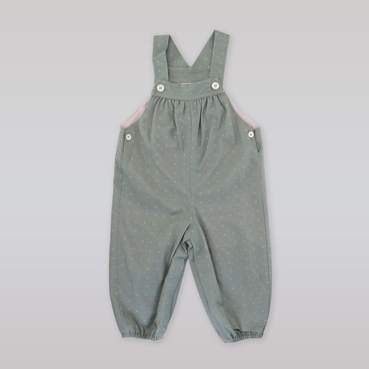 La Stupenderia Ash Green Cotton Baby Girl Dungaree Pinafore Dress