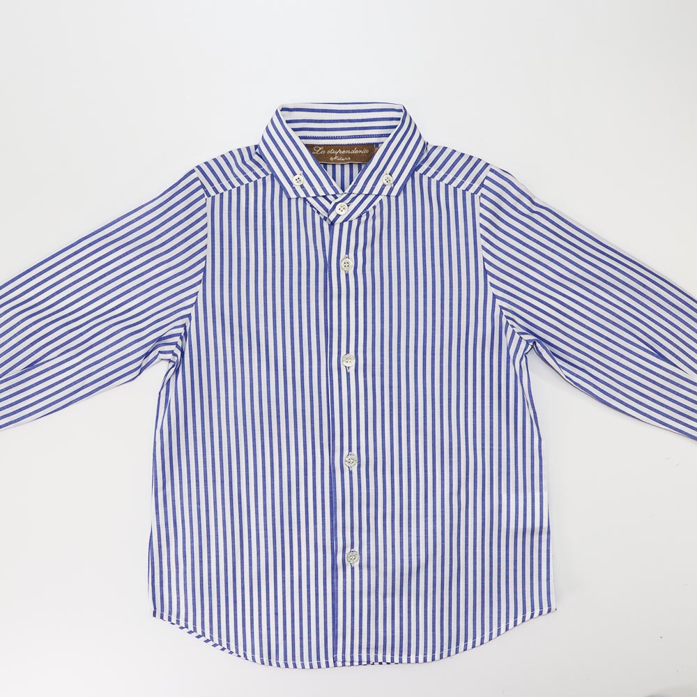 Premium La Stupenderia Boys White Cotton Shirt Blue Contrast Trim