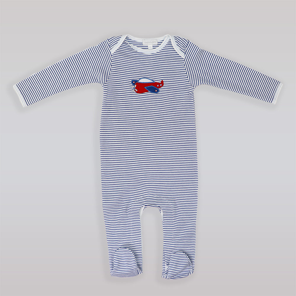 Magnolia Baby Flying A Applique Light Blue Cotton Footie