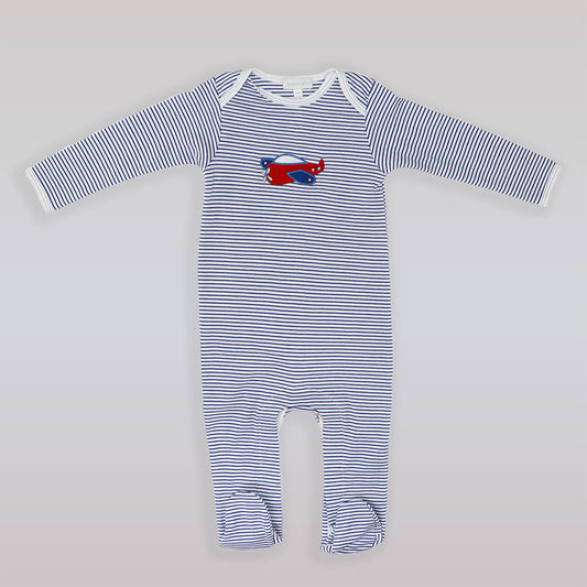Magnolia Baby Flying A Applique Light Blue Cotton Footie
