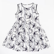 Rachel Riley Girls Ivory and Navy Maxi Anchor Print Dress