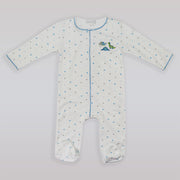 Magnolia Baby Dino Mite Blue Embroidered Pima Cotton Footie