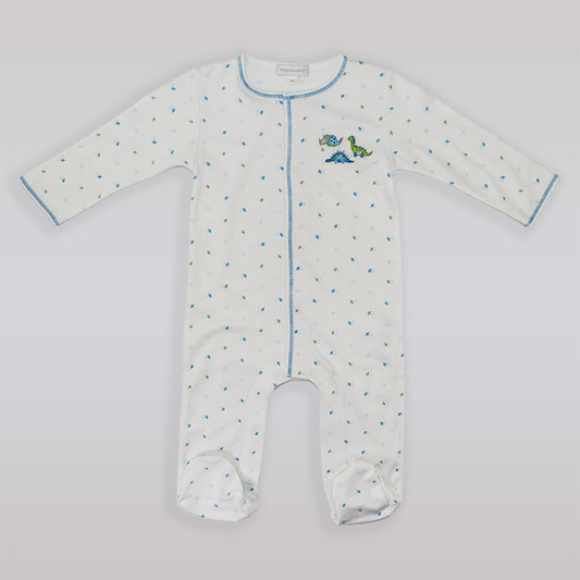 Magnolia Baby Dino Mite Blue Embroidered Pima Cotton Footie