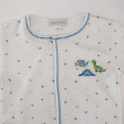 Magnolia Baby Dino Mite Blue Embroidered Pima Cotton Footie
