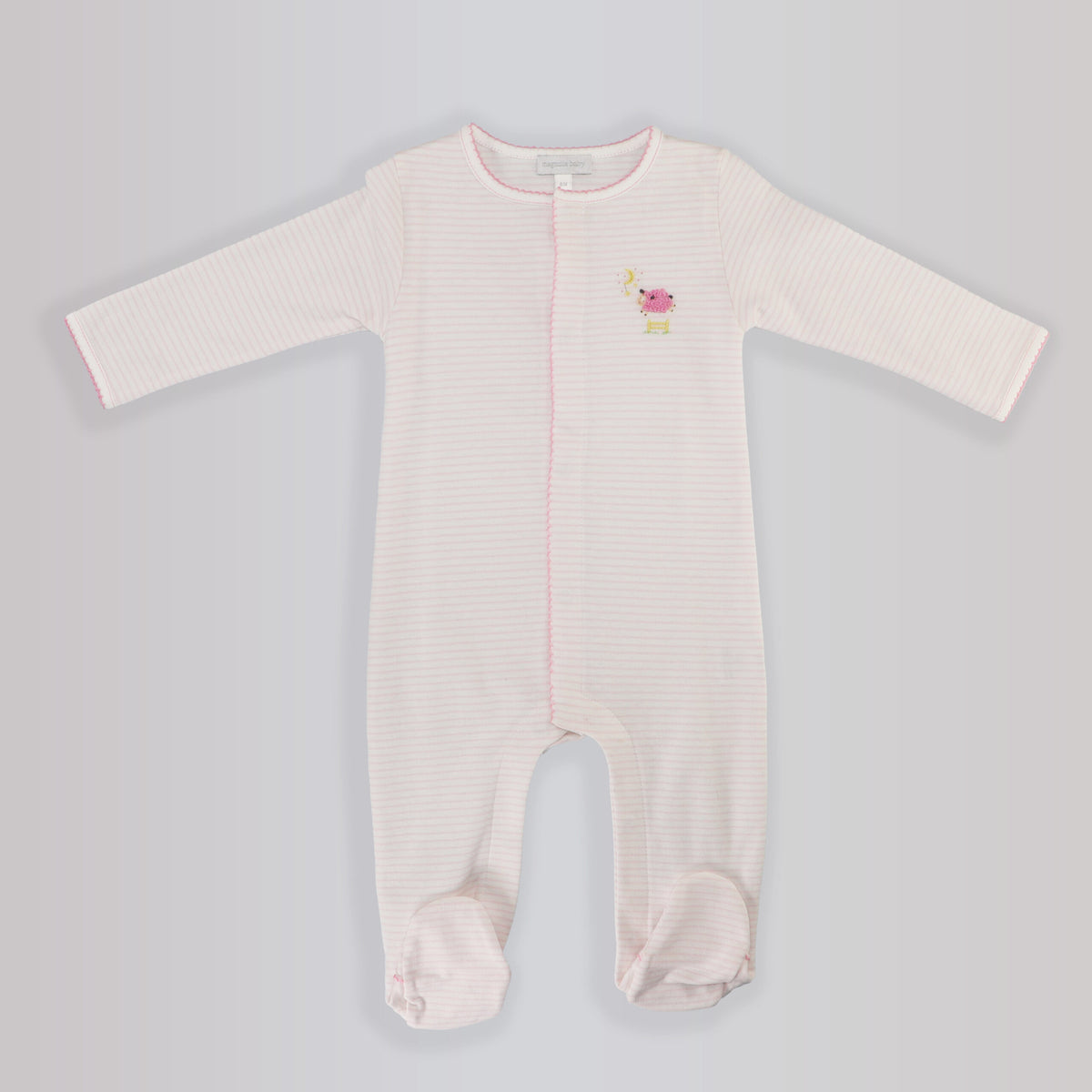 Magnolia Baby Blue Counting Sheep Embroidered Cotton Baby Footie