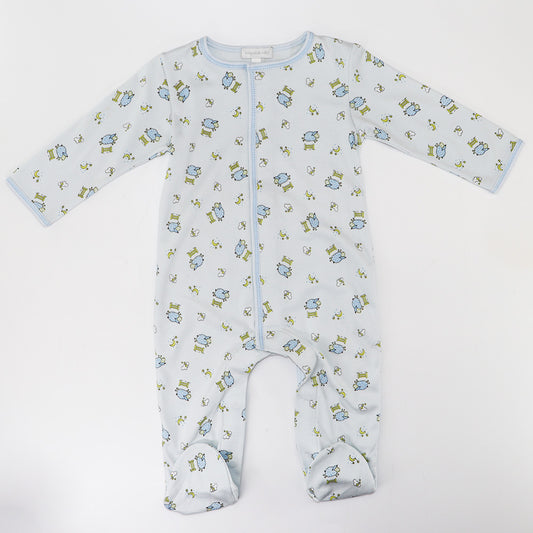 Magnolia Baby Blue Counting Sheep Print Soft Pima Cotton Footie