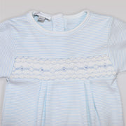 Magnolia Baby Blue Striped Smocked Pima Cotton Baby Footie