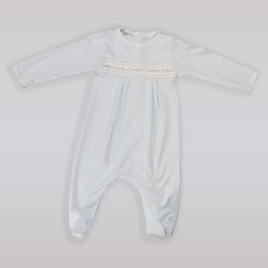 Magnolia Baby Blue Striped Smocked Pima Cotton Baby Footie