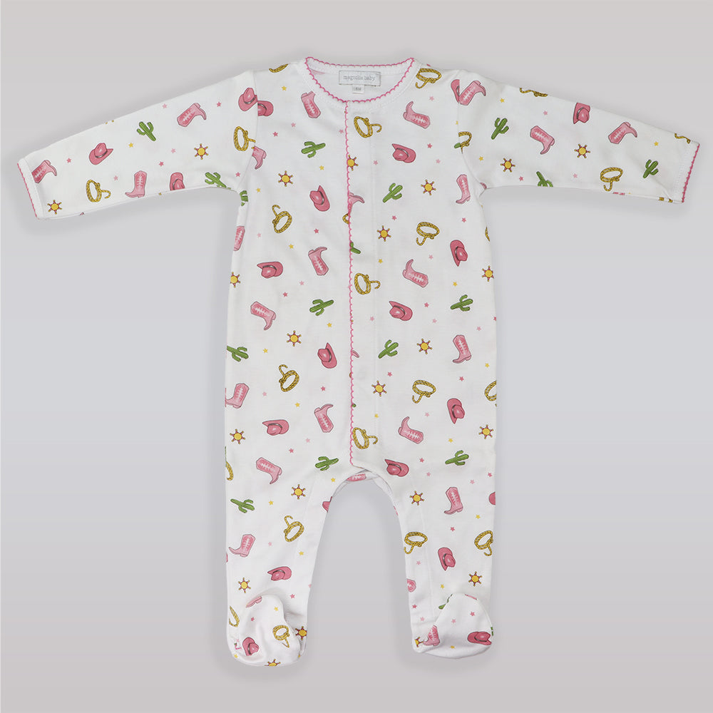 Magnolia Baby Western Fun Print Pink Cotton Footie Sleepsuit