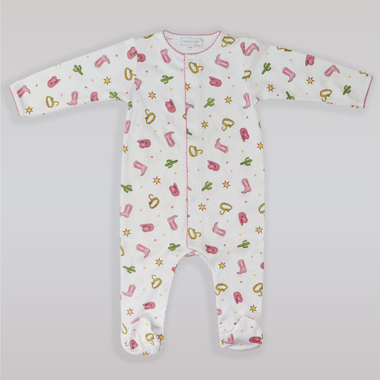 Magnolia Baby Western Fun Print Pink Cotton Footie Sleepsuit