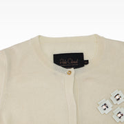 Elegant Pale Cloud Bloom Knit Cardigan in Ecru Ivory Finish