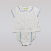 Pixie Lily Blue Trimmed Boy's Cotton Diaper Set 6 Months