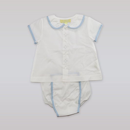Pixie Lily Blue Trimmed Boy's Cotton Diaper Set 6 Months