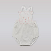 Pixie Lily White and Pink Kitty Print Cotton Baby Sunsuit