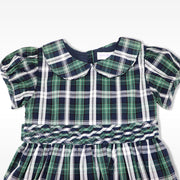 Rachel Riley Girls Navy Green Classic Tartan Plaid Party Dress