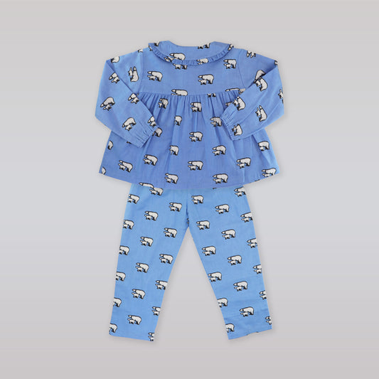 Rachel Riley Girls Blue Polar Bear Cotton Baby Doll Pajamas