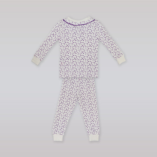Rachel Riley Girls Mini Heart Print Lilac Jersey Pajamas