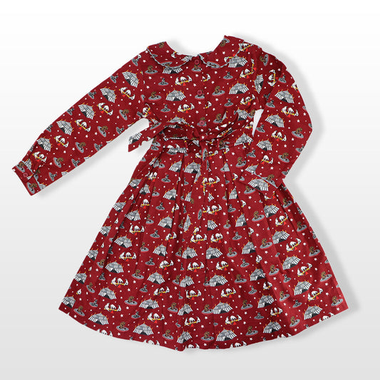 Rachel Riley Girls Bordeaux Circus Print Cotton Party Dress