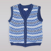 Rachel Riley Boys Blue Fair Isle Knit Waistcoat Vest