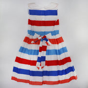 Rachel Riley Girls Blue Stripe Sleeveless Cotton A-Line Party Dress