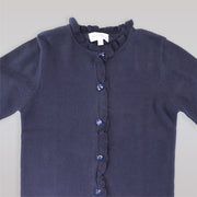 Rachel Riley Girls Navy Blue Frill Trim Cotton Cardigan