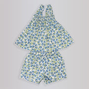 Rachel Riley Girls Blue Carnation Print Cotton Pajama Set
