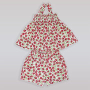 Rachel Riley Carnation Print Cotton Pajama Set in White and Red